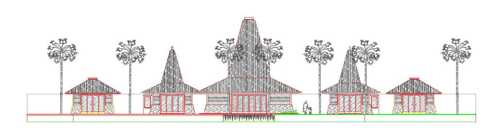 Villa Sumbawa — elevation drawing of a villa raising local Sumbawa vernacular